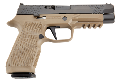 Wilson Combat WCP320 9mm Luger Pistol 4.70" Barrel 17+1 Round Tan Slide Black Grip (X-TAC Pattern, Red Fiber Optic Front Sight)