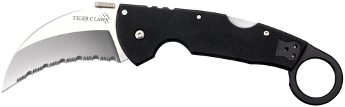 Cold Steel Tiger Claw Pocket Knife 3.5" Hawkbill Serrated Stonewashed S35VN Blade G10 Handle Black