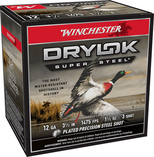 Winchester Drylok Super Steel 12 Gauge Ammo 3.5" 1-1/2 oz #3 Shot Box of 25