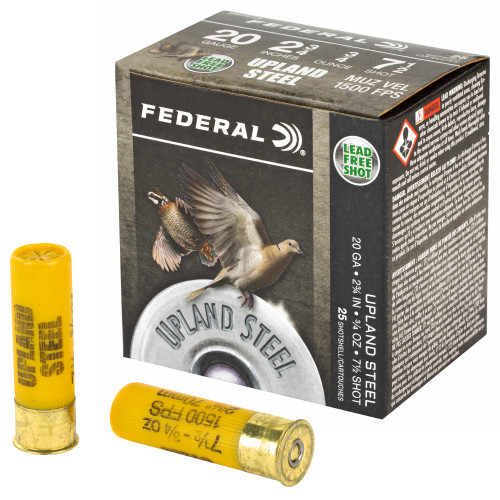 Federal Upland Steel 20 Gauge Ammo 2-3/4" #7.5 Steel Shot 7/8 oz Box of 25