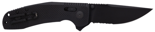 Sog Sog-Tac XR Pocket Knife 3.39" Clip Point Part Serrated Black TiNi Cryo D2 Steel Blade G10 Handle Black