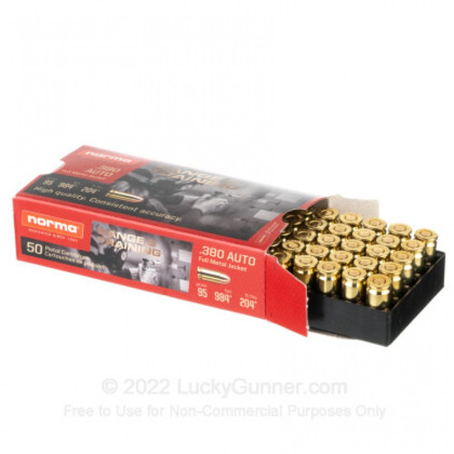 Norma Range & Training Ammunition 380 ACP 95 Grain Full Metal Jacket Box of 50