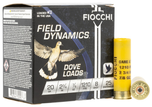 Fiocchi Dove & Target 20 Gauge Ammo 2-3/4" #8 Lead Shot 7/8 oz Box of 25