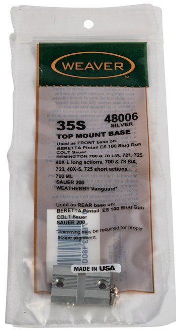 Weaver 1-Piece Top Mount Aluminum Scope Base Smith & Wesson 1500 1600 1700 Silver (Model 48006)
