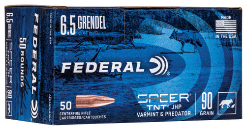 Federal Varmint and Predator 6.5 Grendel Ammo 90 Grain Speer TNT Jacketed Hollow Point Box of 50