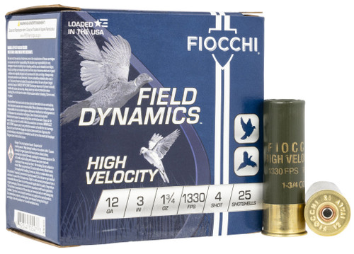 Fiocchi 12 Gauge 3" 1 3/4 oz 4-Shot Ammo 25 Rounds Per Box, 10 Boxes Per Case