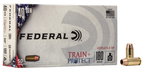 Federal Train + Protect 40 S&W Ammo 180 Grain Federal Versatile Jacketed Hollow Point Box of 50