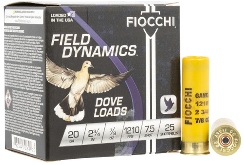 Fiocchi Game & Target 20 Gauge Ammo 2-3/4" #7-1/2 Lead Shot 7/8 oz Box of 25