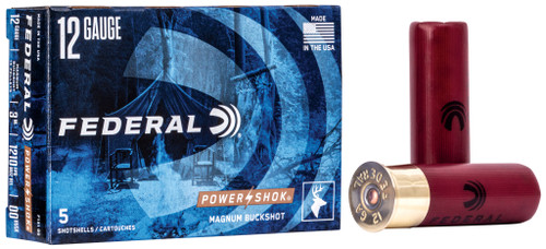 Federal Power-Shok Buckshot 12 Gauge Ammo 3" #00 Buckshot 15 Pellets Box of 5