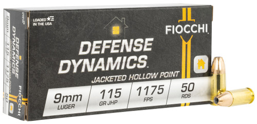 Fiocchi 9mm Luger Ammo 115 Grain JHP Box of 50