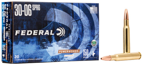 Federal Power-Shok Copper 30-06 Springfield Ammo 150 Grain Solid Hollow Point Lead Free Box of 20