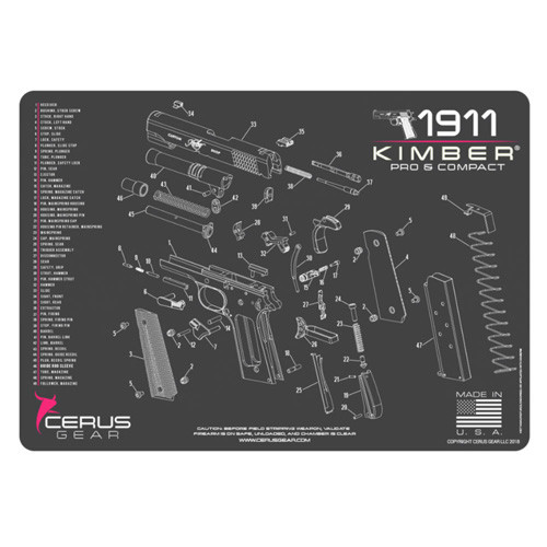 Cerus Gear Kimber Compact & Pro Schematic Gun Cleaning Mat Charcoal Gray/Pink