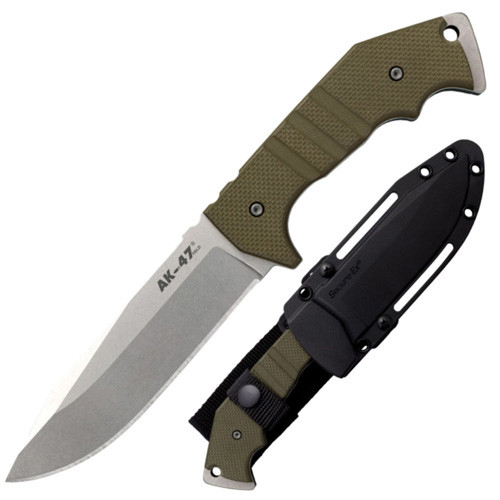 Cold Steel AK-47 Field Fixed Blade Knife 5.5" Drop Point CPM 3-V Stonewashed Blade G-10 Handle Olive Drab