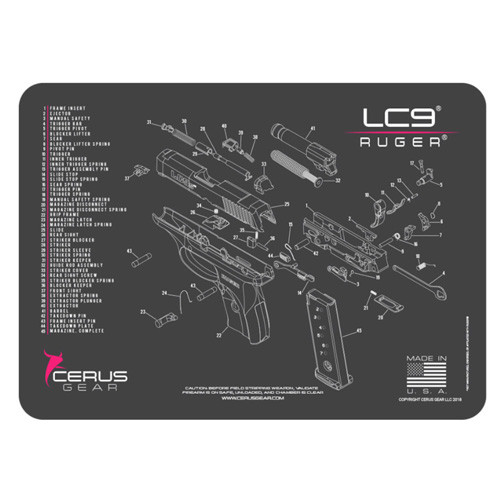 Cerus Gear Ruger LC9 Schematic Cleaning Mat Charcoal Gray/Pink 12" x 17"