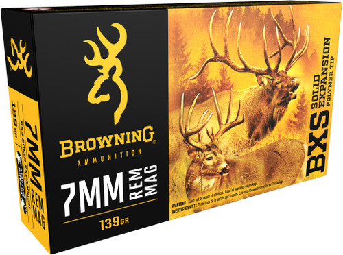 Browning BXS 7mm Rem Mag Ammo 139 Grain Solid Expansion Polymer Tip Box of 20