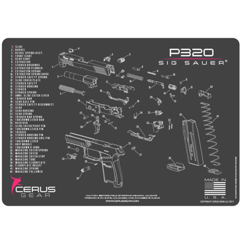 Cerus Gear Sig Sauer P320 Handgun Cleaning Mat Charcoal Gray/Pink 12" x 17"