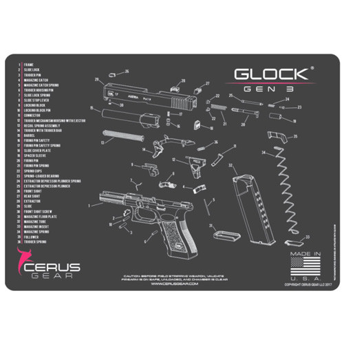 Cerus Gear Glock Gen3 Schematic Gun Cleaning Mat Charcoal Gray/Pink 12" x 17"