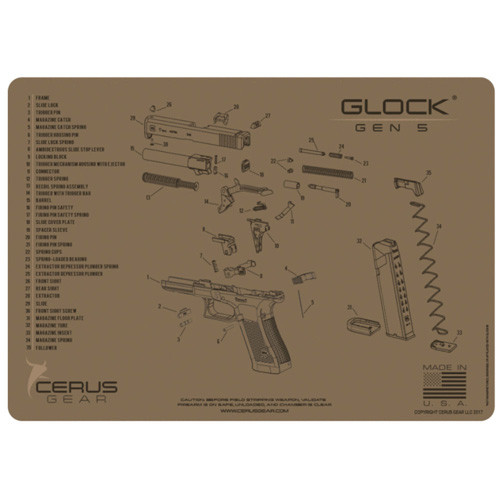 Cerus Gear Glock Gen5 Handgun Cleaning Mat Coyote Tan 12" x 17"