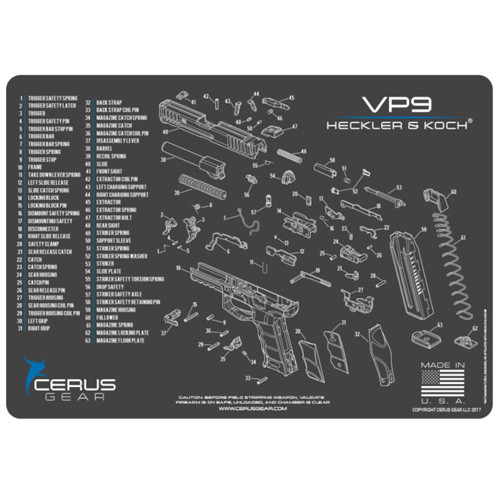 Cerus Gear H&K VP9 Handgun Cleaning Mat Charcoal Gray/Cerus Blue 12" x 17"