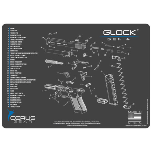 Cerus Gear Glock Gen4 Schematic Handgun Cleaning Mat Charcoal Gray/Cerus Blue 12" x 17"