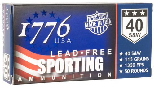 1776 USA 40 S&W Ammo 115 Grain Lead Free Ball Box of 50