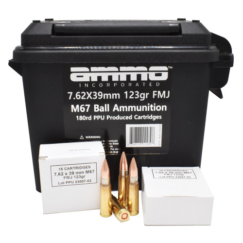 Ammo Inc. M67 7.62x39mm Ammo 123 Grain Full Metal Jacket Ammo Can of 180 Bulk