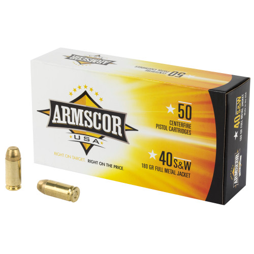 Armscor 40 S&W Ammo 180 Grain Full Metal Jacket Box of 50