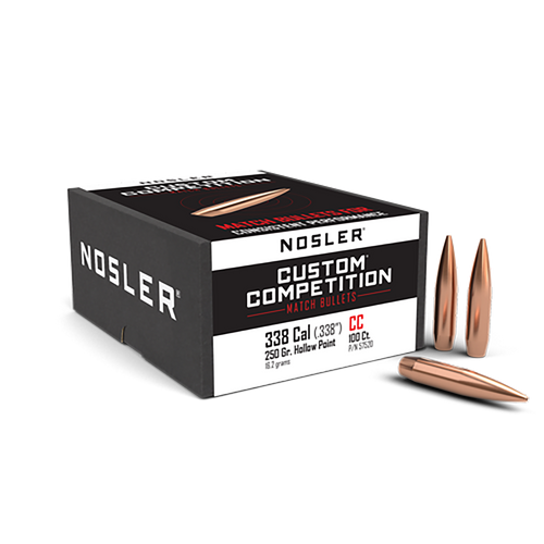 Nosler Custom Competition 338 Caliber (338 Diameter) Bullets 250 Grain Hollow Point Boat Tail Box of 100