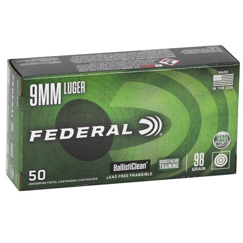 Federal BallistiClean 9mm Luger Ammo 98 Grain Lead Free Frangible Box of 50
