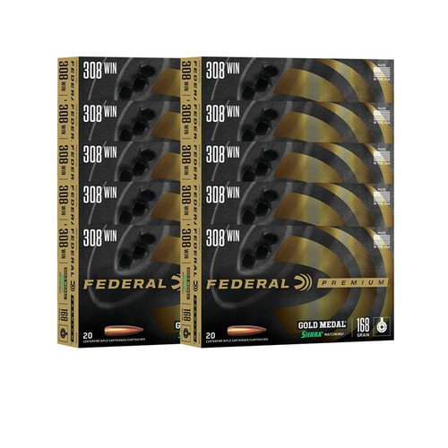 Federal Gold Medal 308 Winchester Ammo 168 Grain Sierra MatchKing Hollow Point Boat Tail Box of 200