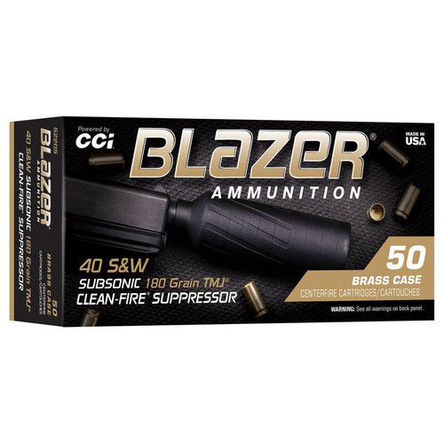 CCI Blazer Brass Clean-Fire Suppressor 40 S&W Ammo 180 Grain Total Metal Jacket Box of 50