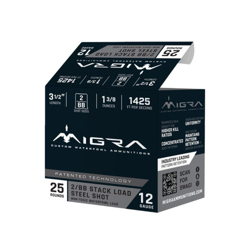 Migra Steel Waterfowl Stacked 12 Gauge 3-1/2" #2 & BB Shot Waterfowl Load Box of 25