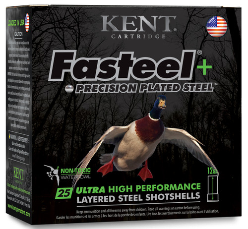 Kent Fasteel Plus 12 Gauge Ammo 3.5 Inch 1.5 oz Steel Shot Size 2 and 4 Box of 25