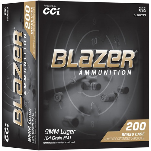 CCI Blazer Brass 9mm Luger Ammo 124 Grain Full Metal Jacket Box of 200
