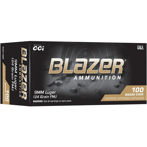 CCI Blazer Brass 9mm Luger Ammo 124 Grain Full Metal Jacket Box of 100