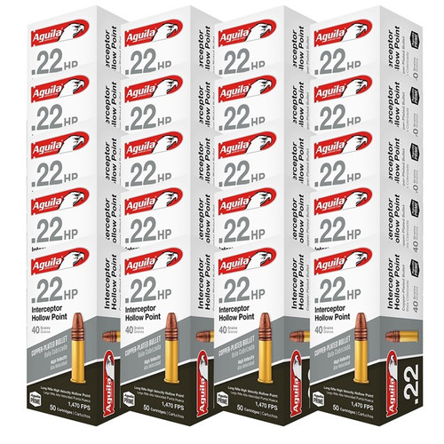 Aguila Interceptor 22 Long Rifle Ammo 40 Grain Copper Plated Hollow Point Box of 1000 Bulk