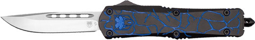 Cobratec Medium FS-3 OTF Knife 3" D2 Blade Fractured Black Blue Handle