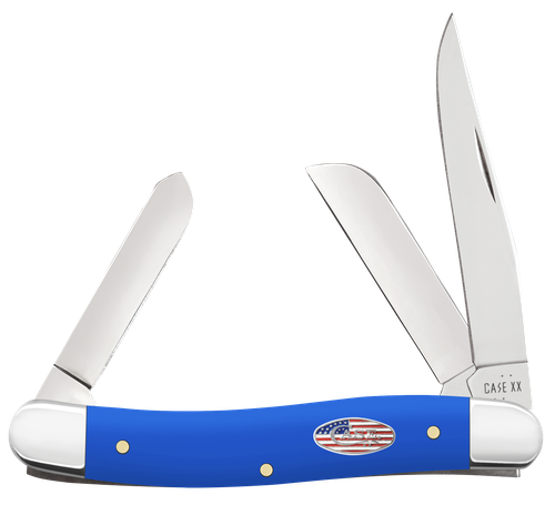 Case 16402 Stockman Medium Folding Knife Clip Point/Sheepsfoot/Spey Carbon Steel Blade Royal Blue Synthetic Handle