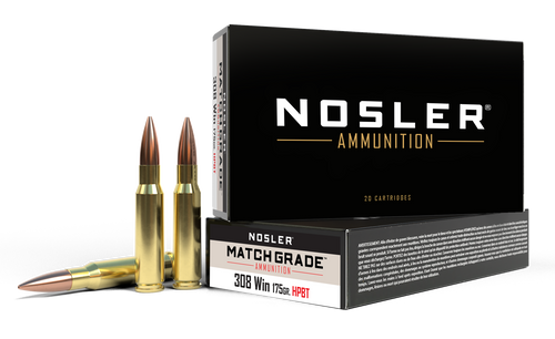 Nosler Match Grade 308 Winchester Ammo 175 Grain Nosler Custom Competition Jacketed Hollow Point Box of 20