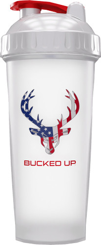 Bucked Up USA Flag Logo BPA Free Shaker Bottle 28oz White