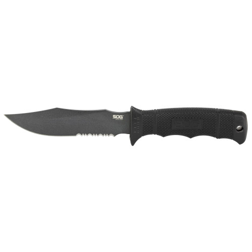 SOG Seal Pup Fixed Blade Knife 4.75" Partially Serrated Clip Point AUS-8 Powder Coat Blade GRN Handle Black - Image 1