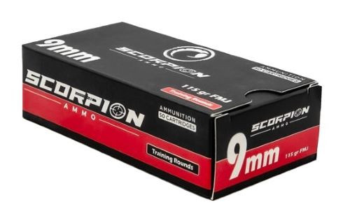 Scorpion Ammo 9mm Luger Ammo 115 Grain Full Metal Jacket Box of 50