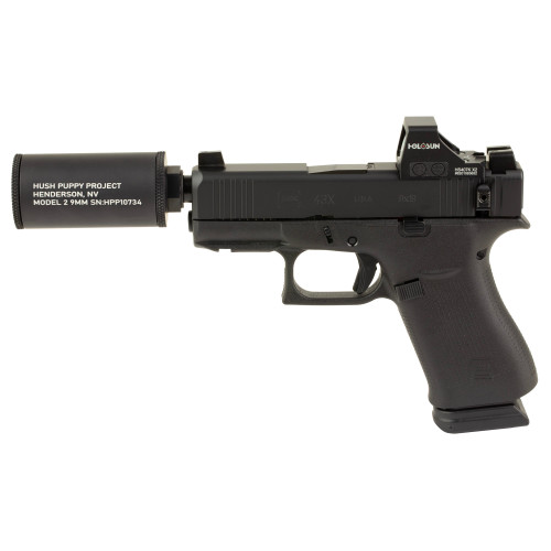 Glock 43X MOS Hush Puppy 9mm 3.92" Black Cerakote 15+1 w/ Holosun 407K & Suppressor