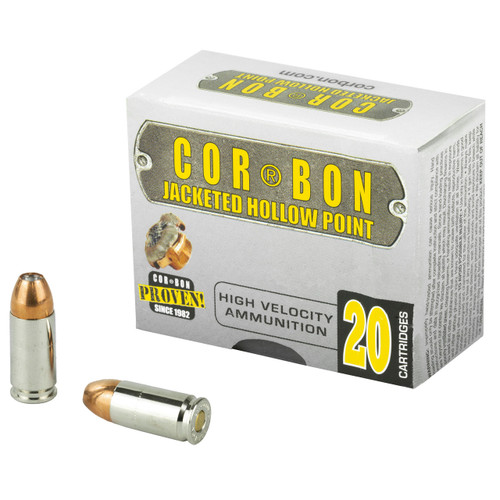 Cor-Bon 9mm Luger +P Ammo 115 Grain Jacketed Hollow Point Box of 20