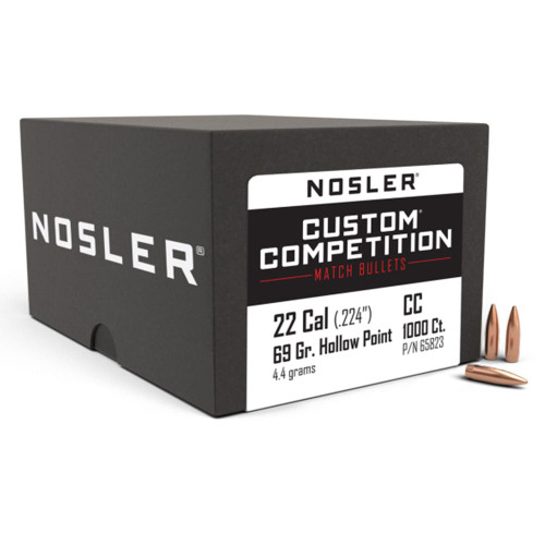 Nosler 22 Caliber .224" 69 Grain Custom Competition Hollow Point Boat Tail Box of 1000