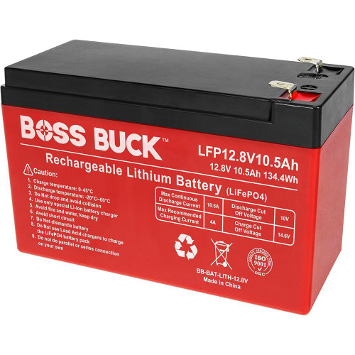 Boss Buck 12V 10.5Ah LiFePO4 Rechargeable Lithium Feeder Battery