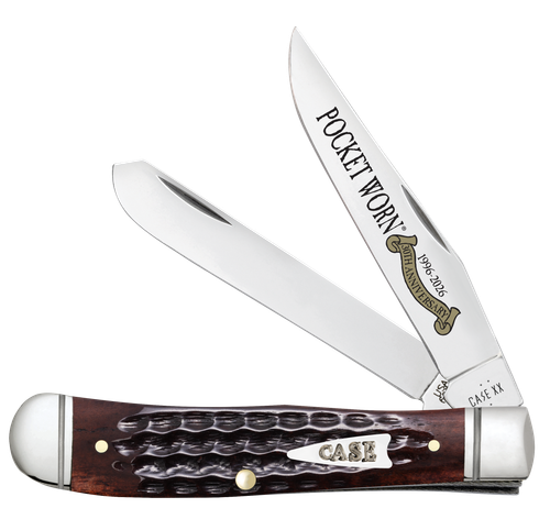 Case Pocket Worn Mini Trapper Folding Knife 2.75" Clip Point & Spey Blades, Mahogany Bone Handle