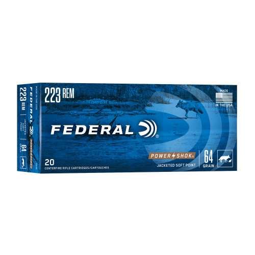 Federal Power-Shok 223 Remington Ammo 64 Grain Jacketed Soft Point Box of 20