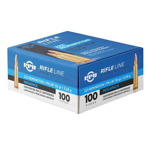 PPU Rifle Ammunition Megapack 223 Remington Ammo 55 Grain Full Metal Jacket Boat Tail Box of 100