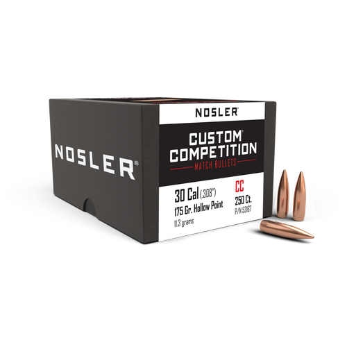 Nosler .30 Caliber 175 Grain Boat Tail Hollow Point Custom Competition Ammunition 250 Rounds